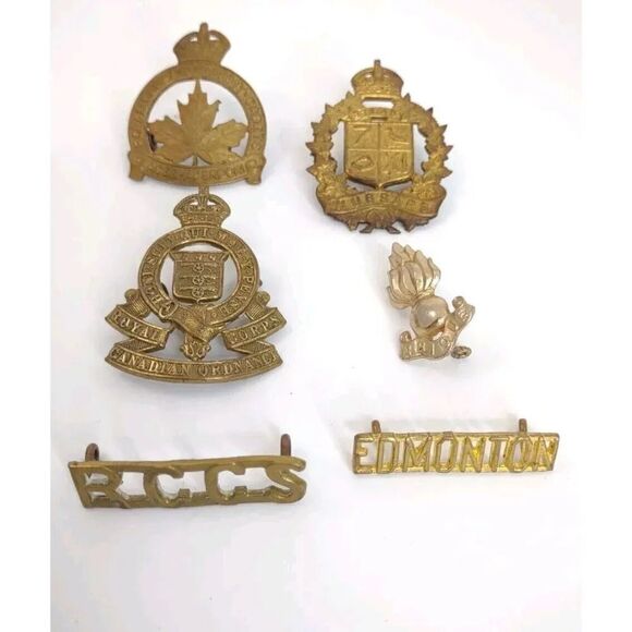 Vintage WW2 Canadian Army Services Corps Brass Badge Brooch Pin Lot Of 6 - Picture 1 of 16